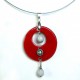 Collier rondeur rouge éclante et graines blanches