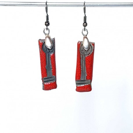 Boucles d'oreilles rectangles rouges et noires