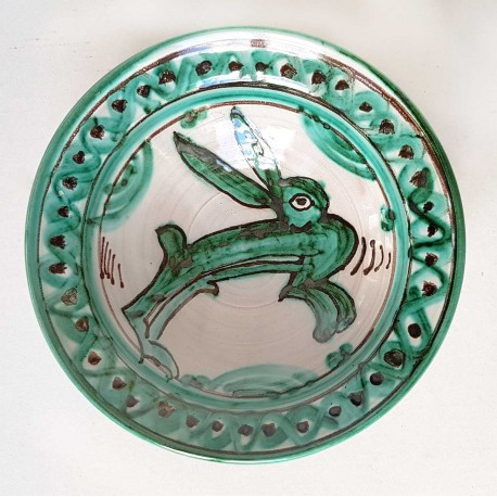 Petite coupe médiévale céramique à décor vert et brun