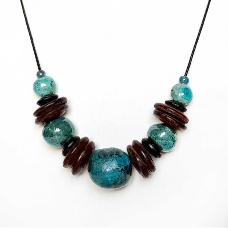 Collier réglable grosses perles turquoises