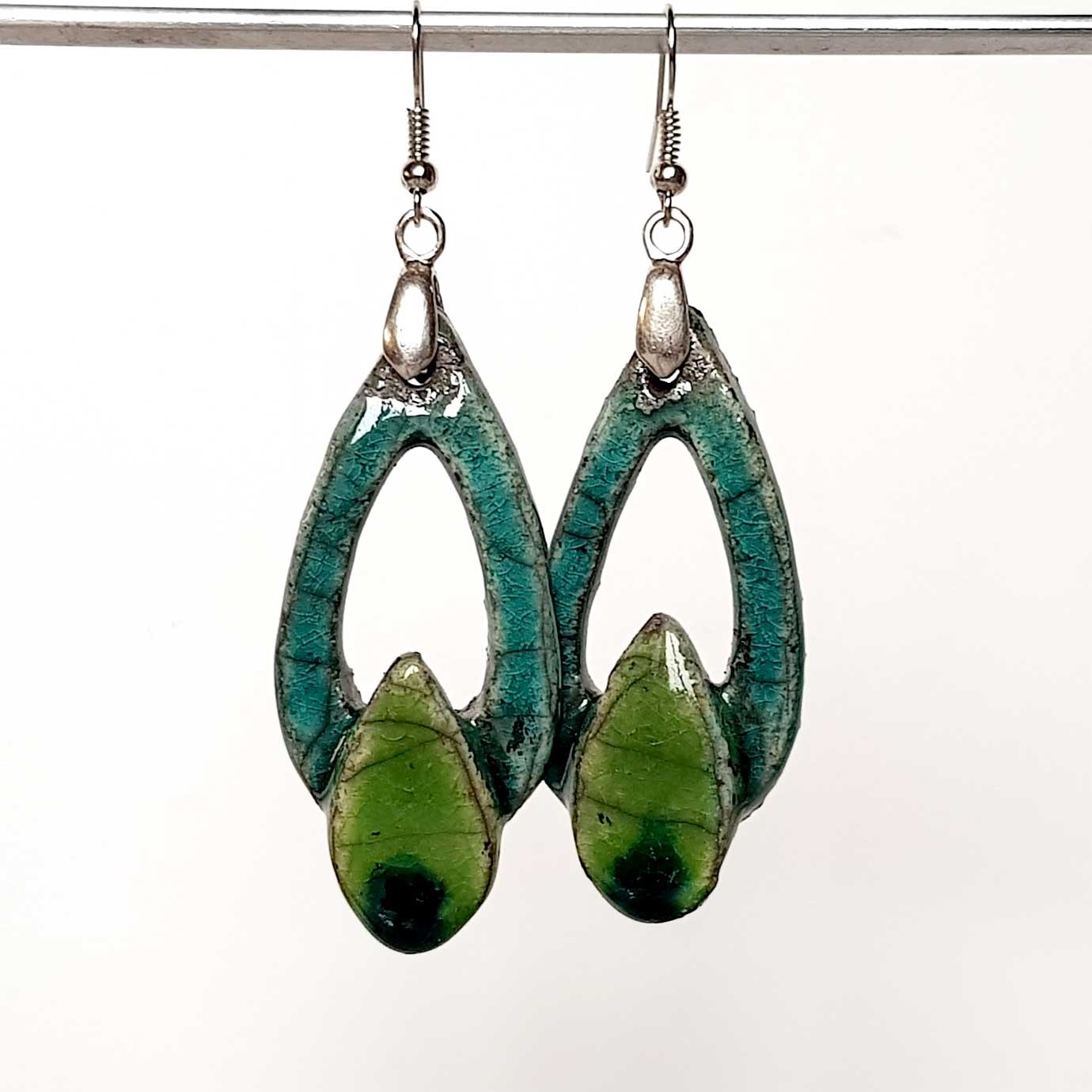 Boucles D'oreilles Rétro Vert Turquoise émail - Percées, Fermoir Clous, état Impeccable