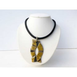 Grand collier original jaune et noir raku