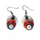 Boucles oreilles originales rondes en blanc et rouge