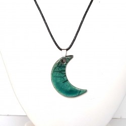 Collier réglable lune turquoise raku