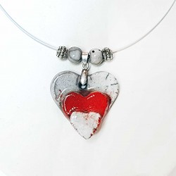 Collier triple cœur rouge et blanc