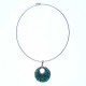 Collier médaillon rond bleu turquoise raku