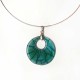 Collier médaillon rond bleu turquoise raku