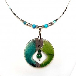 Collier artisanal léger vert et turquoise