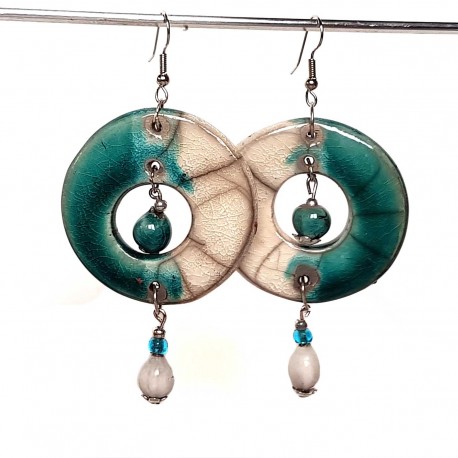 Grandes boucles d'oreilles en turquoise et blanc