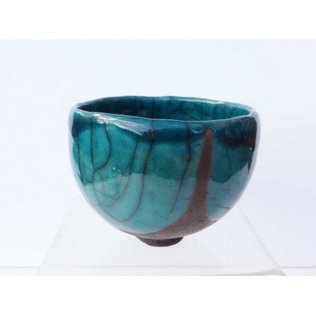 Bol à thé raku bleu turquoise