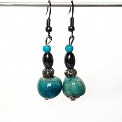 Boucles d'oreilles légères céramique  verre et hématite