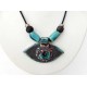 Collier ethnique raku turquoise et croissant hématite