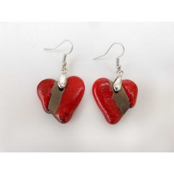 Boucles d'oreilles coeur gros rouge et noir