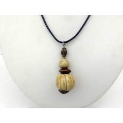 Collier boule réglable jaune et  marron