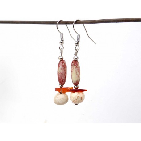 Boucles d'oreilles légères céramique  verre et cornaline 