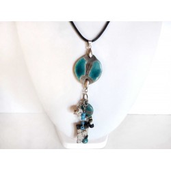 Collier  chic  bleu turquoise et noir réglable